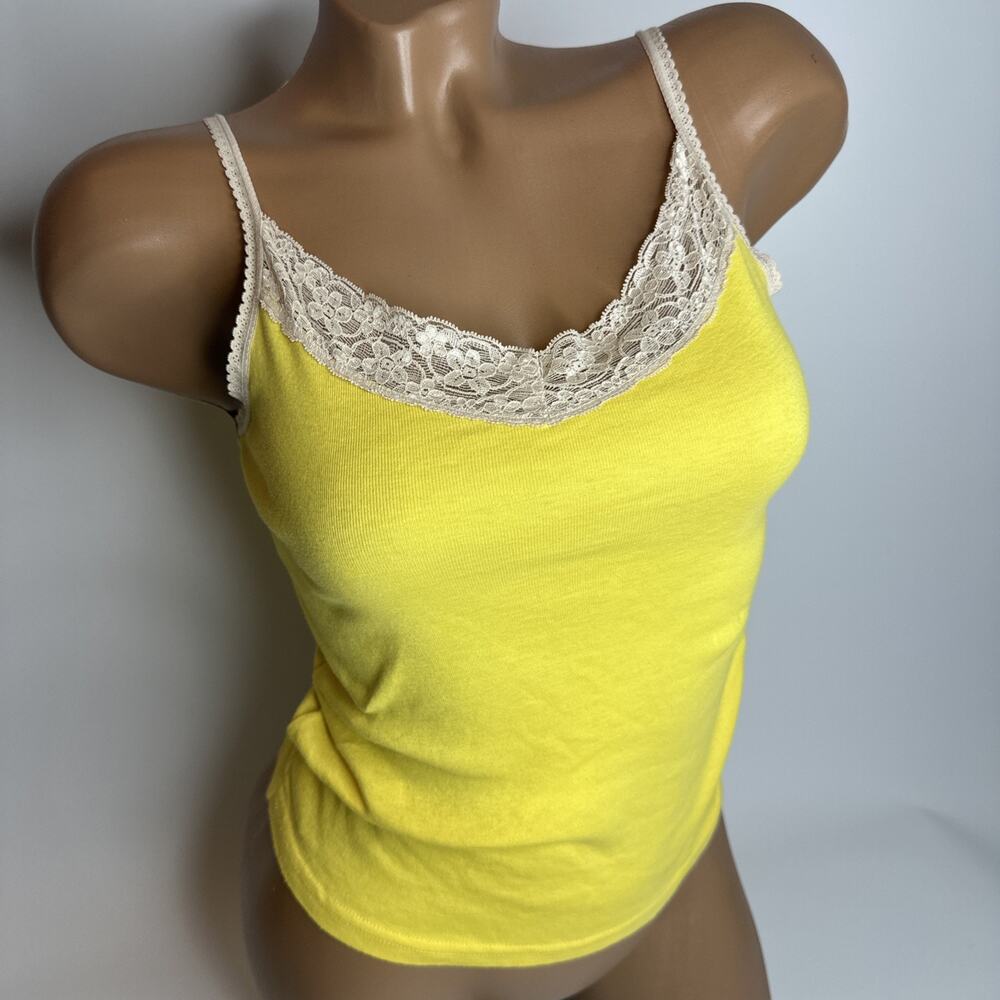 Rio De Cent Yellow Lace Trim Cami Top XS Y2K Fairycore Coquette Cottagecore